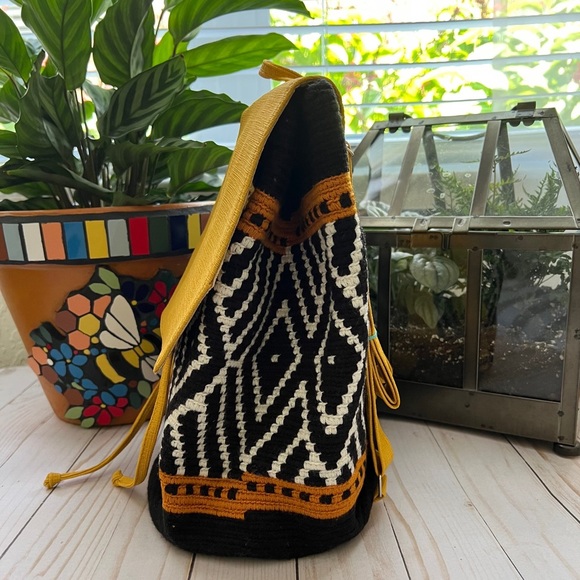 Black & Yellow Backpack for Women -  Hand-Knit Hippie Backpack- Unique Book Bag main image 5
